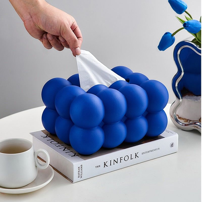 Modern Bubble Sculpture Tissue Box Cover - Cobalt Blue Avant-Garde Home & Bath Decor