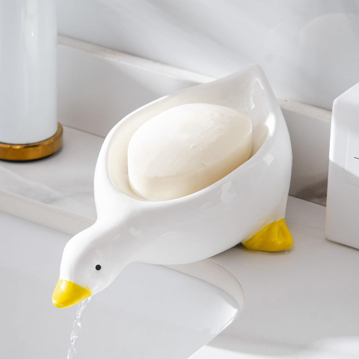 Whimsical Self-Draining Duck Soap Dish - Artisan Ceramic Bathroom Decor